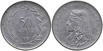 Турция 50 курушей 1973 Анатолийская невеста KM 899 нержавеющая сталь 4541-835