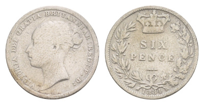 Великобритания 6 пенсов 1884 Виктория (1837-1901) KM 757, Spink 3912 серебро 4658-967