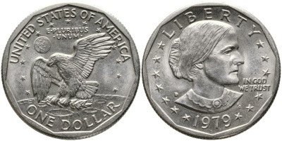 США 1 доллар 1979 D, Сьюзен Энтони KM 207 медь плакированная медно-никелем 3336-657