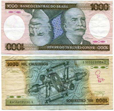 БРАЗИЛИЯ 1000 КРУЗЕЙРО 1981 ПОДПИСЬ 20, БАРАО ДО РИО БРАНКО Pick 201а бумага 7375-34-2-1