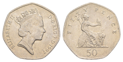 Великобритания 50 пенсов 1997 Елизавета II (1952-2022) KM 940.2, Spink 4351 (H7) медно-никель 4638-755