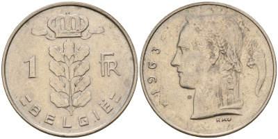 Бельгия 1 франк 1963 Belgie KM 143.1 медно-никель    4187-137