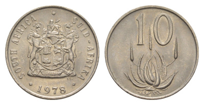 ЮАР 10 центов 1978 герб, цветок алоэ KM 85 медно-никель UNC 4596-363
