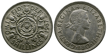Великобритания 2 шиллинга (флорин) 1967 Елизавета II (1952-2022) KM 906, Spink 4146 медно-никель 4382-745