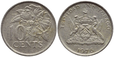Тринидад и Тобаго 10 центов 1976 цветок гибискуса KM 31 медно-никель 4396-853