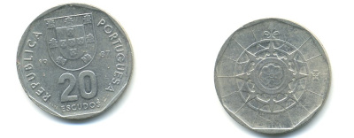 ПОРТУГАЛИЯ 20 ЭСКУДО 1987 INCM KM 634.1 медно-никель 54-2414