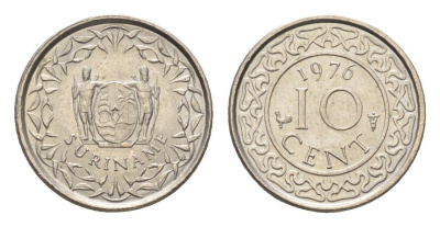 Суринам 10 центов 1976 KM 13 медно-никель 4664-362