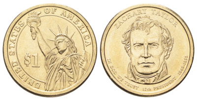 США 1 доллар 2009 Президент США - Закари Тейлор (1849-1850) KM 453 медь с марганцево-латунным покрытием UNC 4666-953