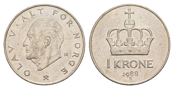 Норвегия 1 крона 1988 Улаф V (1957-1991) KM 419 медно-никель 4635-727