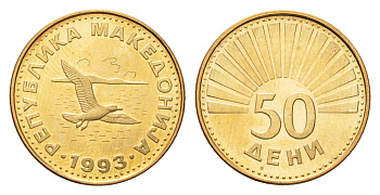 Македония 50 дени 1993 год-тип KM 1 латунь  UNC  M83-01