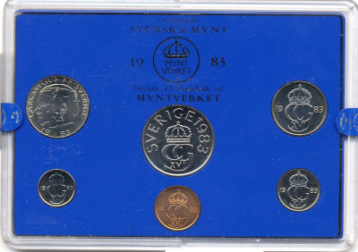 Швеция набор монетного двора из 6 монет 1983 в пластике, Карл XVI Густав (1973- ) KM MS27 UNC 5-4-2-59
