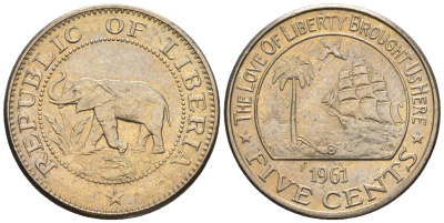 Либерия 5 центов 1961  KM 14 медно-никель  aUNC  220-1236