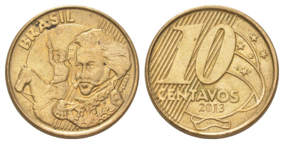 Бразилия 10 сентаво 2013 KM 649 сталь плакированная латунью UNC 4627-965