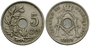 Бельгия 5 сантимов 1925 Belgique, Альберт I (1909-1934) KM 66 медно-никель 4173-537