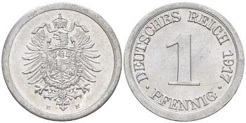 Германия 1 пфенниг 1917 E KM 24, J. 300, Weege 2 алюминий 206-1067