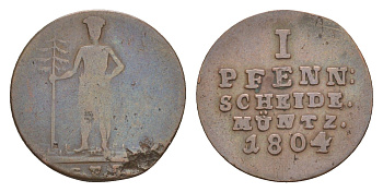 Брауншвейг-Люнебург 1 пфенниг 1804 GFM KM 330 медь 4655-453
