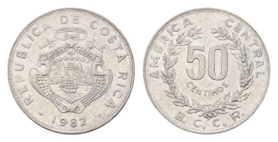 Коста-Рика 50 сентимо 1982 KM 209.1 нержавеющая сталь 4664-746