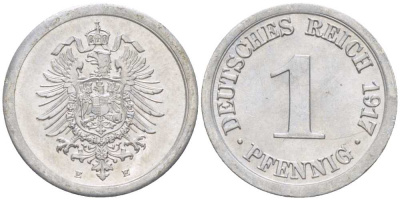 Германия 1 пфенниг 1917 E KM 24, J. 300, Weege 2 алюминий 206-1067
