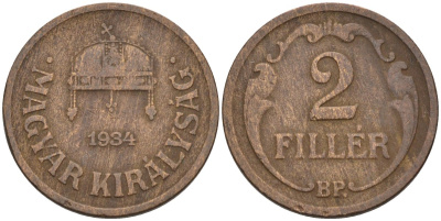 Венгрия 2 филлера 1934 BP KM 506 бронза 4115-1133