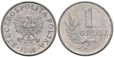 Польша 1 грош 1949 KM 39 алюминий 4189-458