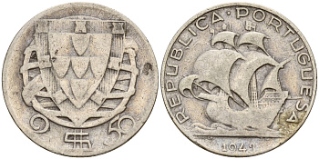 Португалия 2,5 эскудо 1943 парусник KM 580 серебро    4160-367