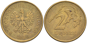 Польша 2 гроша 1998 MW KM 277, Parchimowicz 702e латунь 187-565