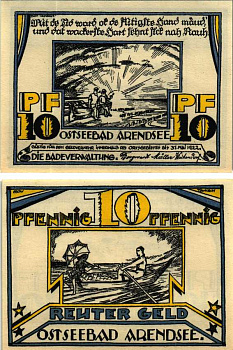 АРЕНДЗЕ 10 ПФЕННИГОВ 1922 НОТГЕЛЬД, ИЮНЬ 1922 - 31 МАЯ 1922, ЗЕМЛЯ САКСОНИЯ-АНХАЛЬТ Grabowski 41.1 бумага 6318-41-3-1