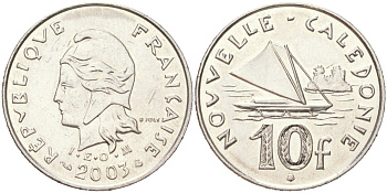 Новая Каледония 10 франков 2003 KM 11 никель UNC 4132-345