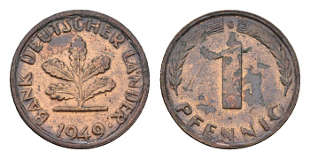 ФРГ 1 пфенниг 1949 G KM A101, J. 376 сталь плакированная медью 4630-413