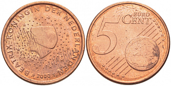 НИДЕРЛАНДЫ 5 ЕВРОЦЕНТОВ 2000 KM 236 сталь покрытая медью UNC 3457-1127