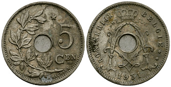 Бельгия 5 сантимов 1931 Belgie KM 67 медно-никель 4173-337