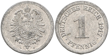 Германия 1 пфенниг 1917 A KM 24, J. 300, Weege 2 алюминий 4151-1227