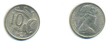 Австралия 10 центов 1976 Елизавета II (1952-), птица лирахвост KM 65 медно-никель 176-532