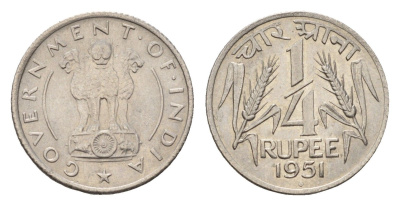 Индия 1/4 рупии 1951 KM 5 никель UNC 24-847