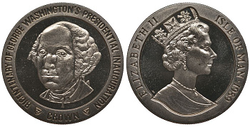 ОСТРОВ МЭН 1 КРОНА 1989 200 ЛЕТ ИНАУГУРАЦИИ ПРЕЗИДЕНТА ВАШИНГТОНА, ГОЛОВА ВАШИНГТОНА KM 247 медно-никель UNC 1078-4-42