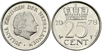 НИДЕРЛАНДЫ 25 ЦЕНТОВ 1978 ЮЛИАНА KM 183 никель 96-249