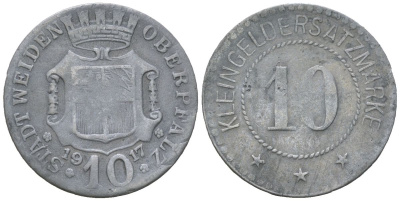 Вайден в Верхнем Пфальце (Бавария) 10 пфеннигов 1917 Funck 582.2, Men05 26212.2, Men18 32985.2 цинк 4151-1217