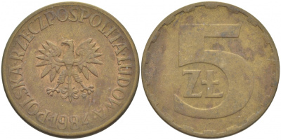 Польша 5 злотых 1984 MW KM 81.1, Parchimowicz 221i латунь 3996-914