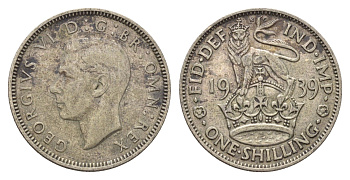 Великобритания 1 шиллинг 1939 Георг VI (1936-1952), Английский герб KM 853, Spink 4082 серебро 4116-1231
