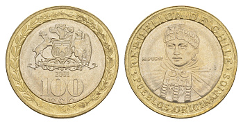 Чили 100 песо 2001 KM 236 биметалл UNC 4641-526