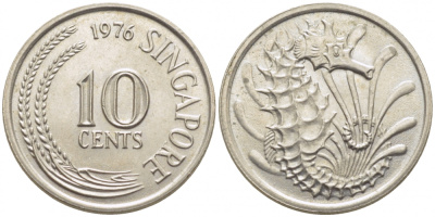 Сингапур 10 центов 1976 морской конёк KM 31 медно-никель 105-1263
