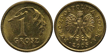 Польша 1 грош 2005 MW KM 276, Parchimowicz 701n латунь 4396-1262