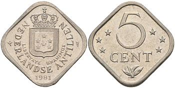 Нидерландские Антилы 5 центов 1981 Беатрикс (1980-2013) KM 13 медно-никель 4595-445
