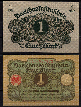 Германия 1 марка 1920 Pick 58 бумага aUNC 7198-22-2-2