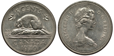 КАНАДА 5 ЦЕНТОВ 1979 БОБЁР, ЕЛИЗАВЕТА II (1952-) KM 60.2 никель 4182-254