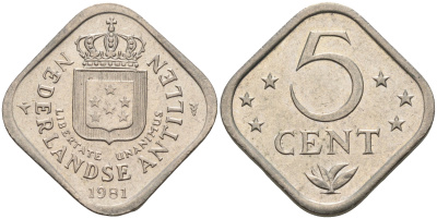 Нидерландские Антилы 5 центов 1981 Беатрикс (1980-2013) KM 13 медно-никель 4595-445
