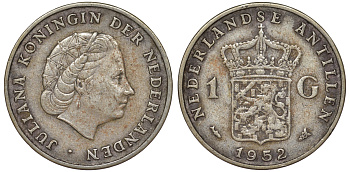 Нидерландские Антилы 1 гульден 1952 Юлиана (1948-1980) KM 2 серебро 36-845