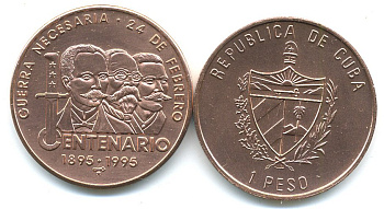 Куба 1 песо 1995 100 лет со дня победы в войне за независимость KM 520 медь UNC 118-133