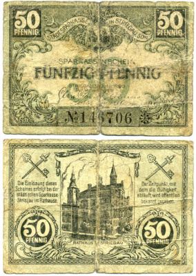 СТРИГАУ 50 ПФЕННИГОВ 1920 НОТГЕЛЬД, 16 ИЮНЯ 1920 Грабовски S 124.5b бумага 7551-31-4-1