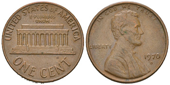 США 1 цент 1970 D, Авраам Линкольн KM 201 медь цинк 220-858